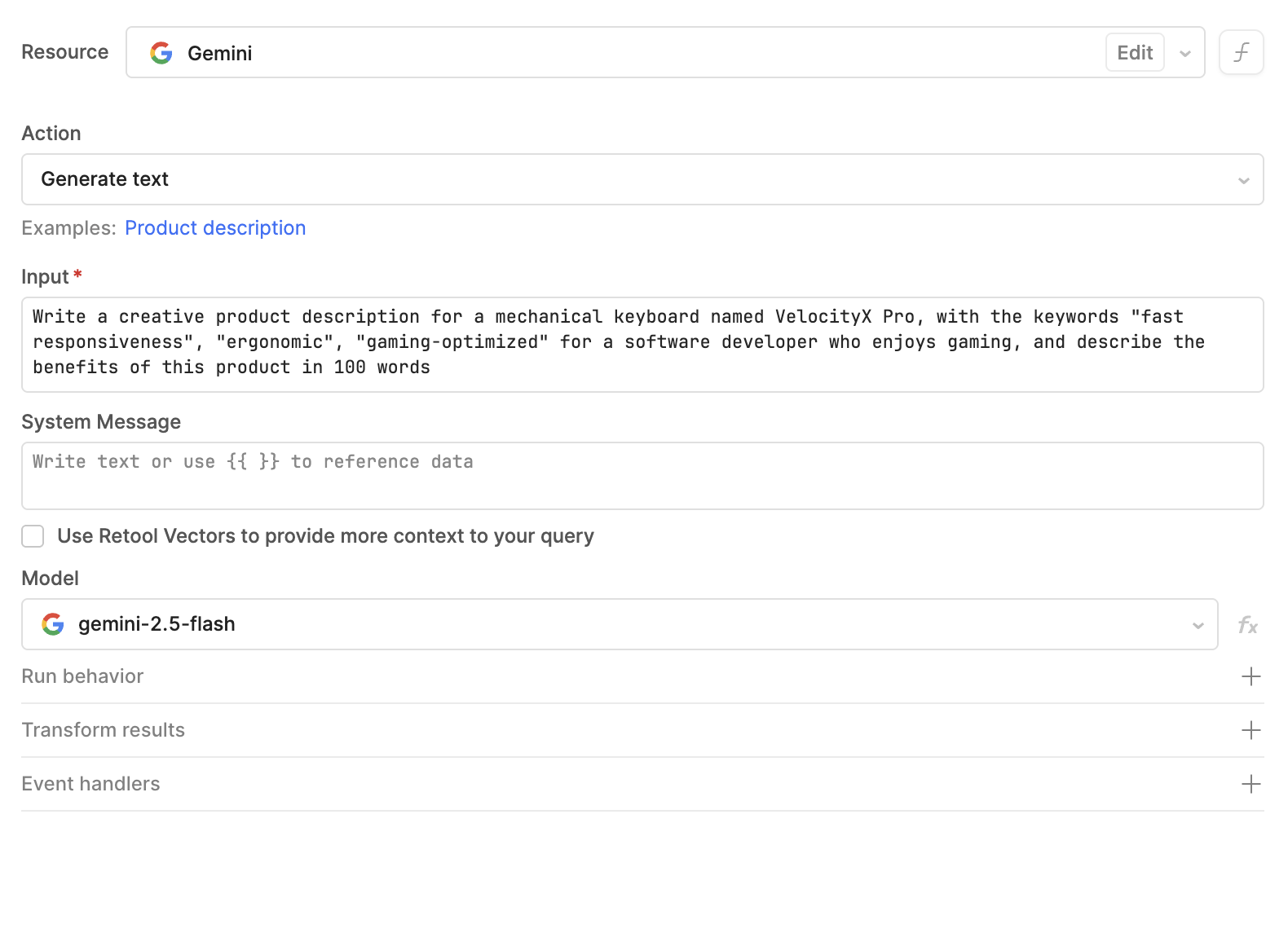 Google Gemini query editor