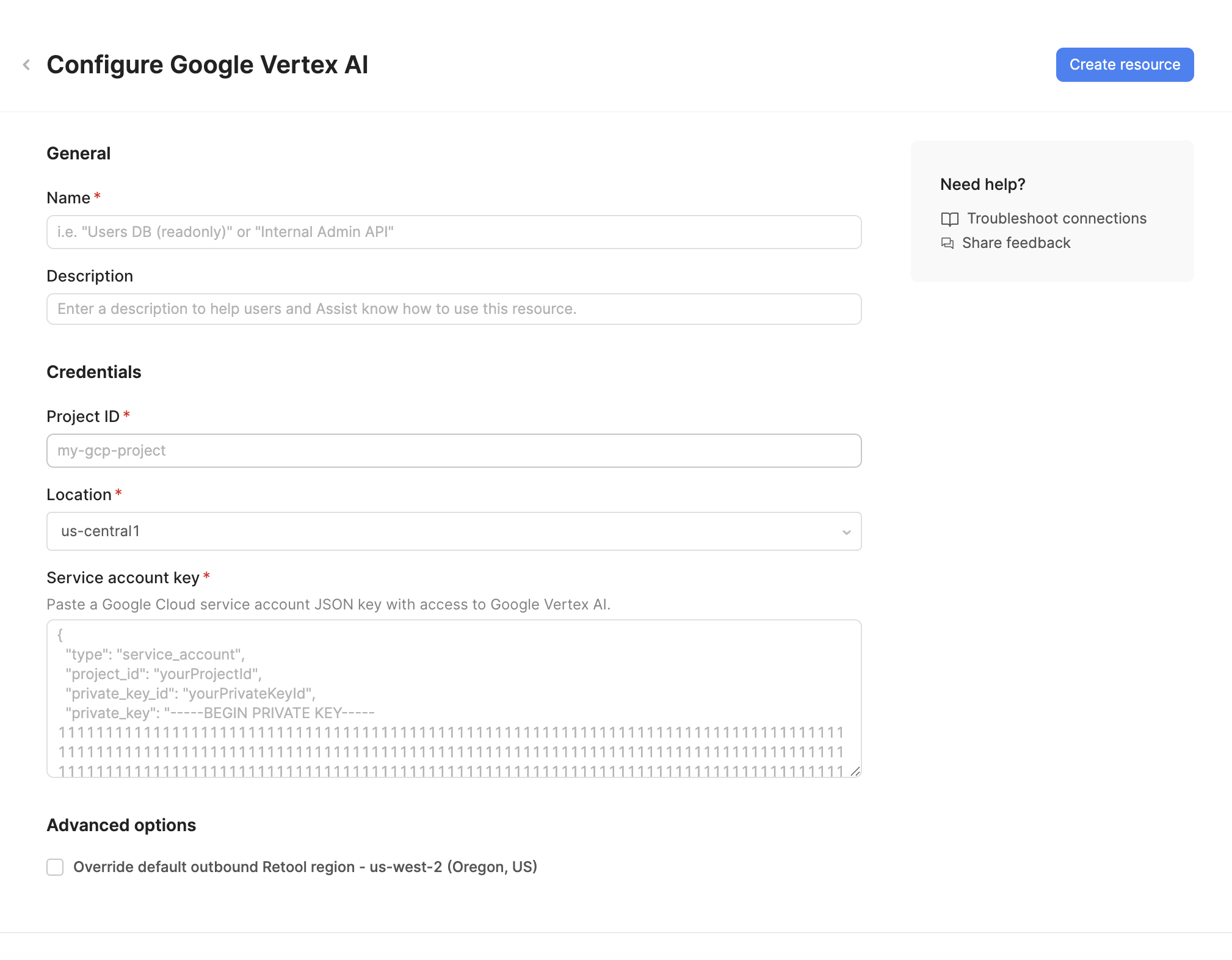 Google Vertex AI configuration