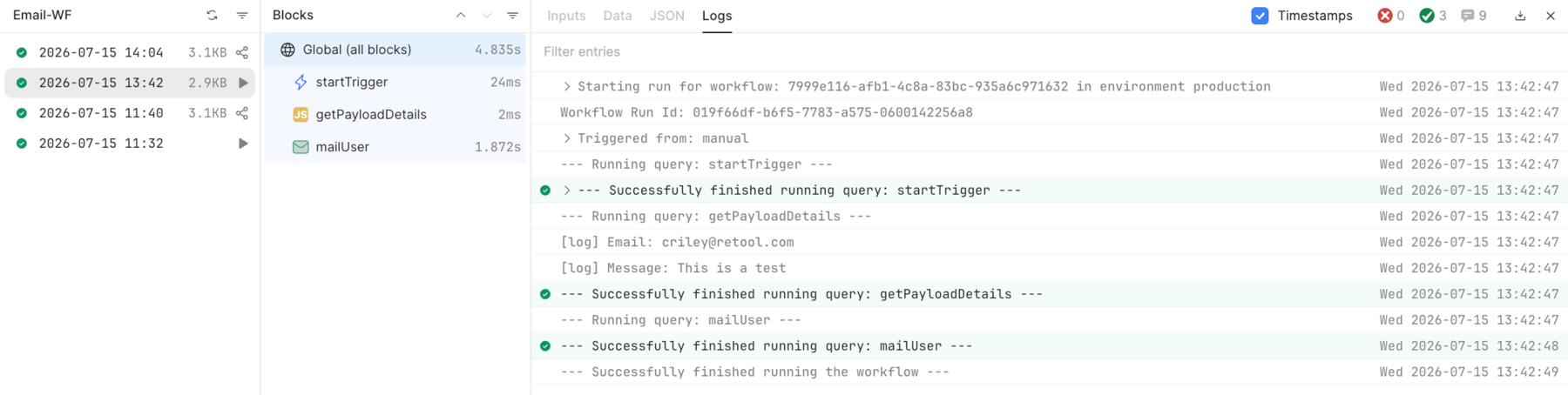 Run history