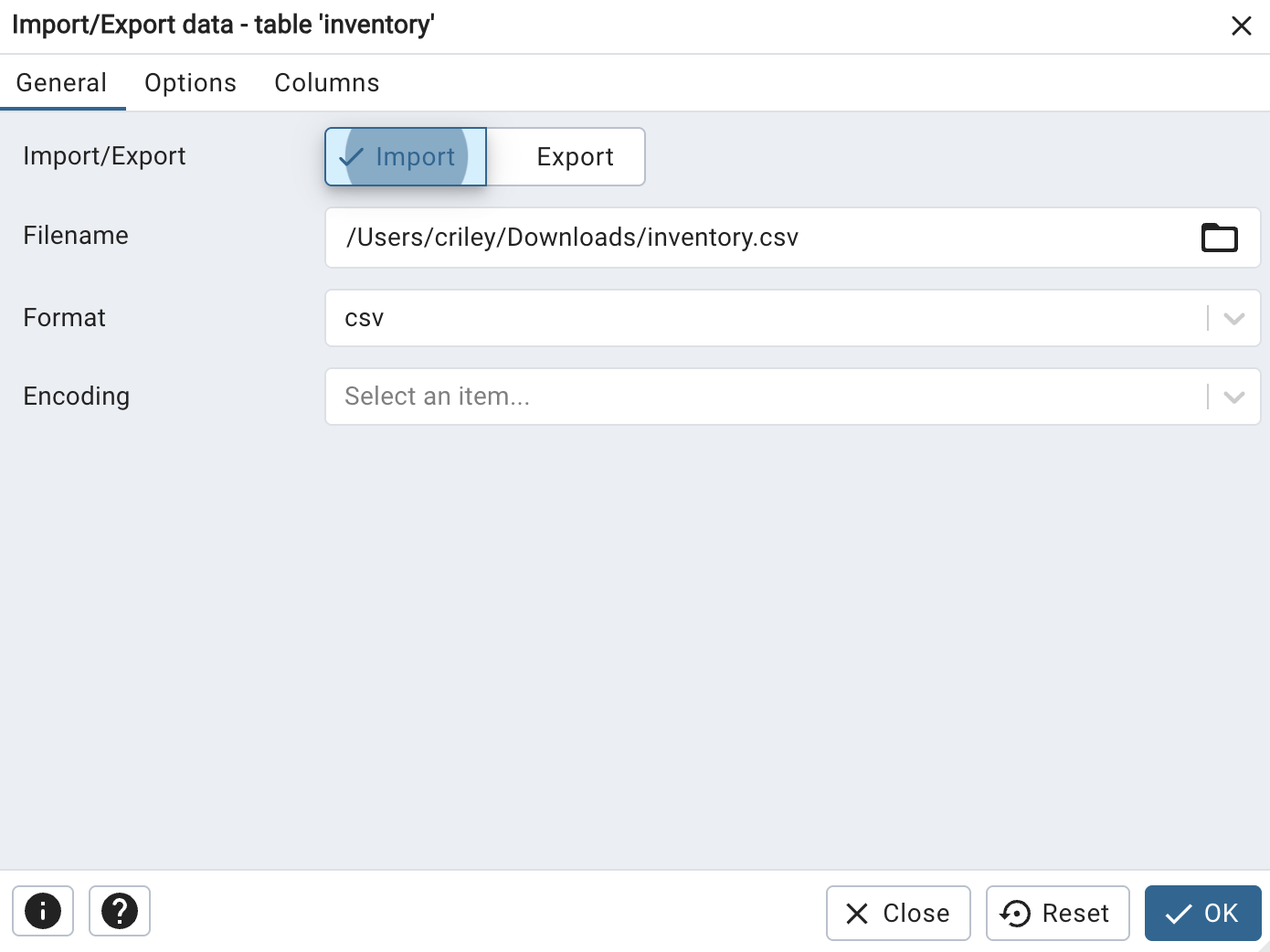 PostgreSQL Import/Export