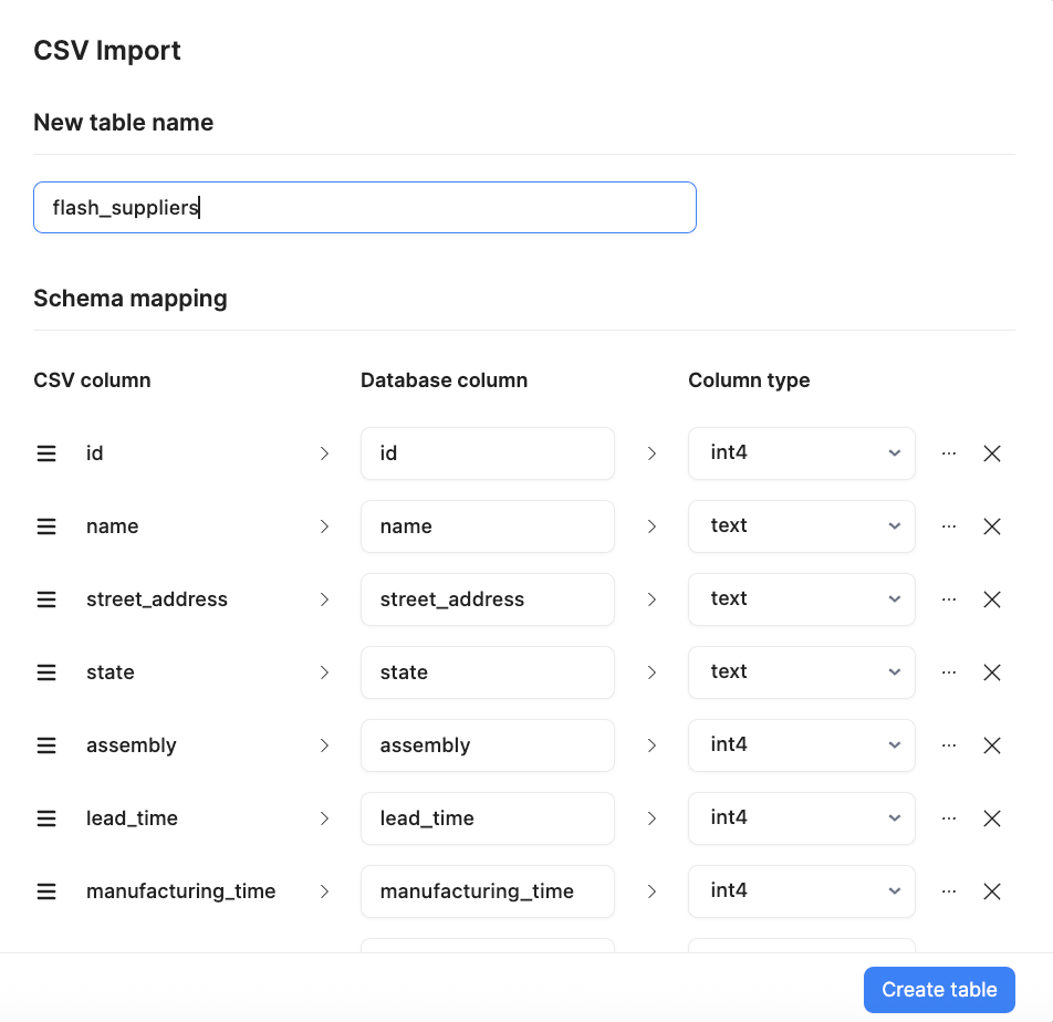 Import CSV mapping