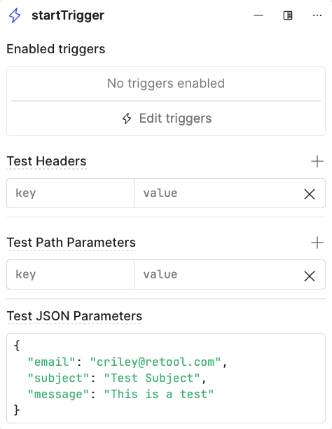 startTrigger JSON parameters