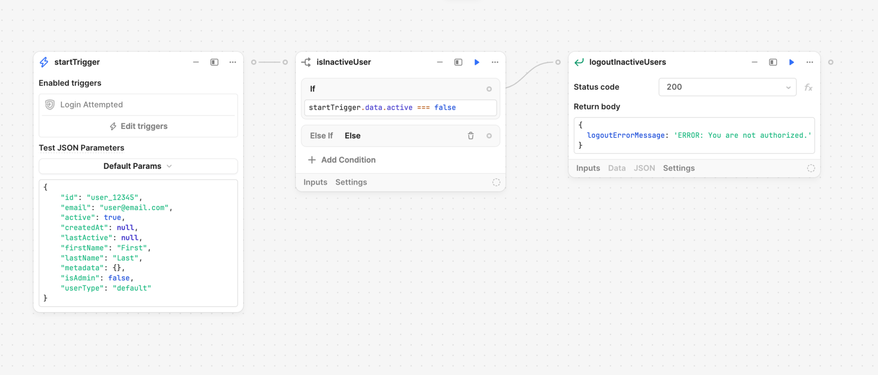 A sample workflow that logs out inactive users.