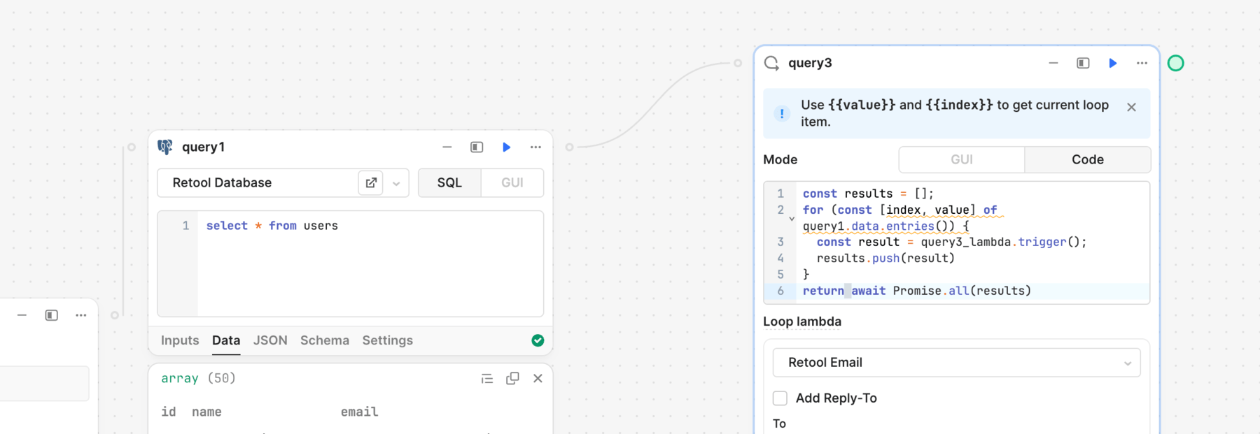 Loop through data and trigger a query with custom code
