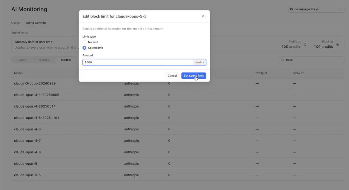 Searching and setting a model limit