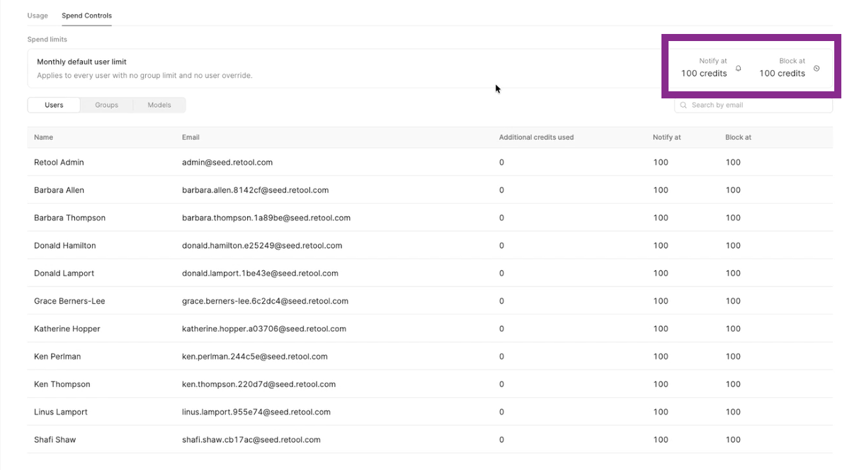 Notification and block limits displayed