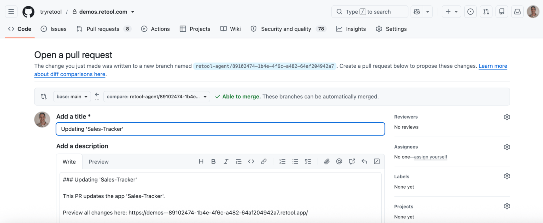Open pull request