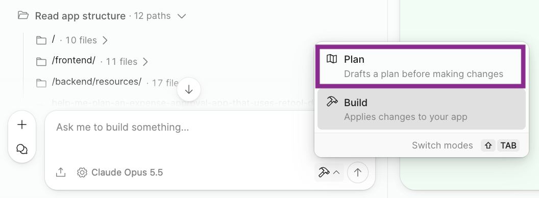 Plan mode selector
