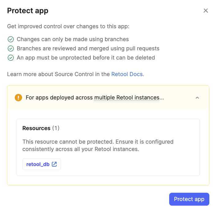 Protect app dialog checklist