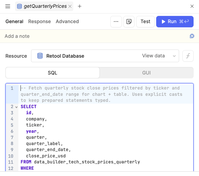 getQuarterlyPrices query