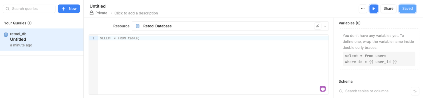Query Library new query dialog