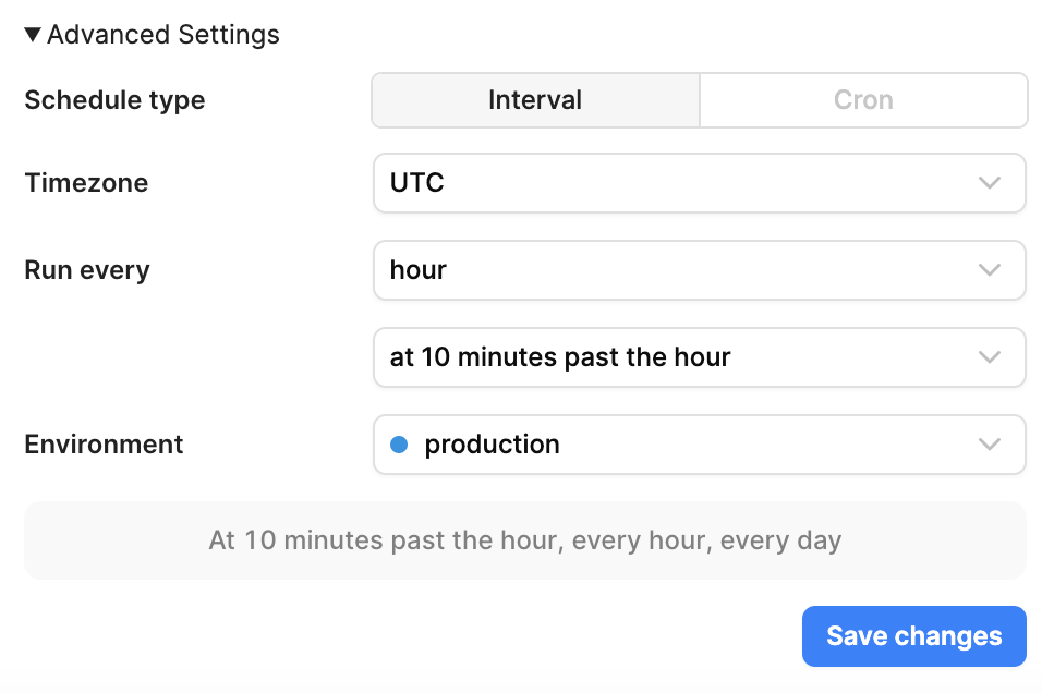 Configure an interval schedule.