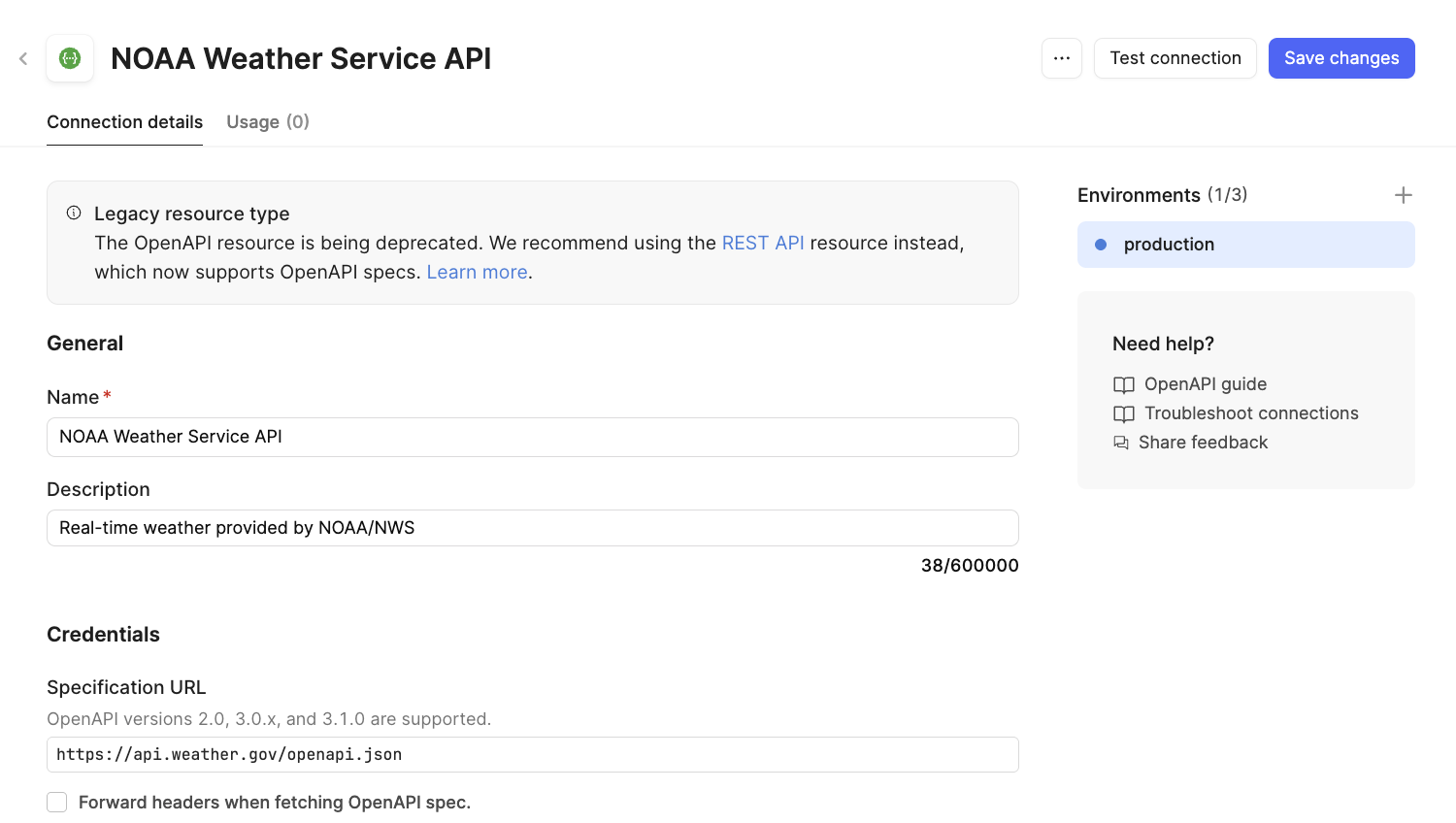 NOAA OpenAPI resource configuration