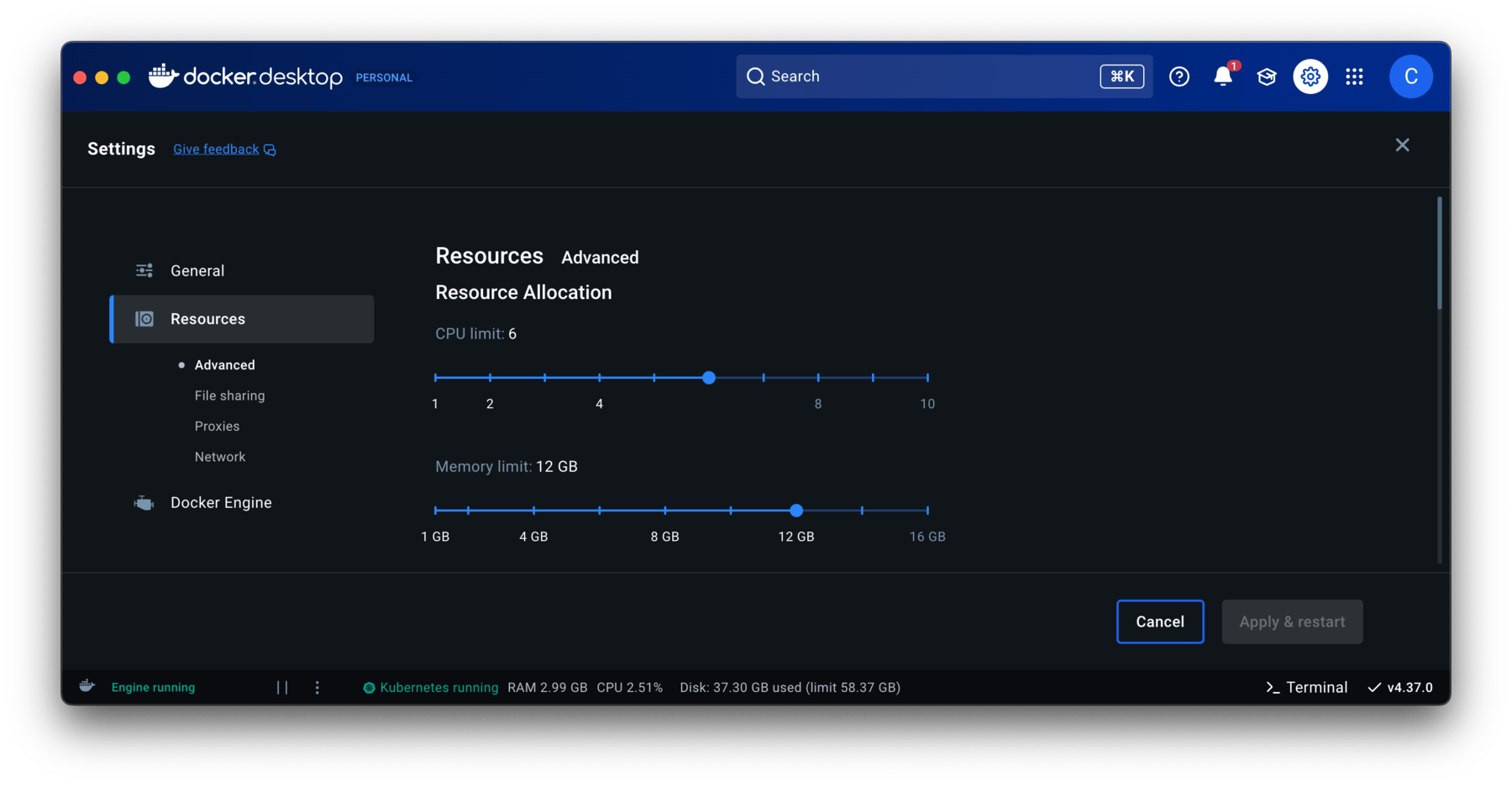 Docker Desktop Resources