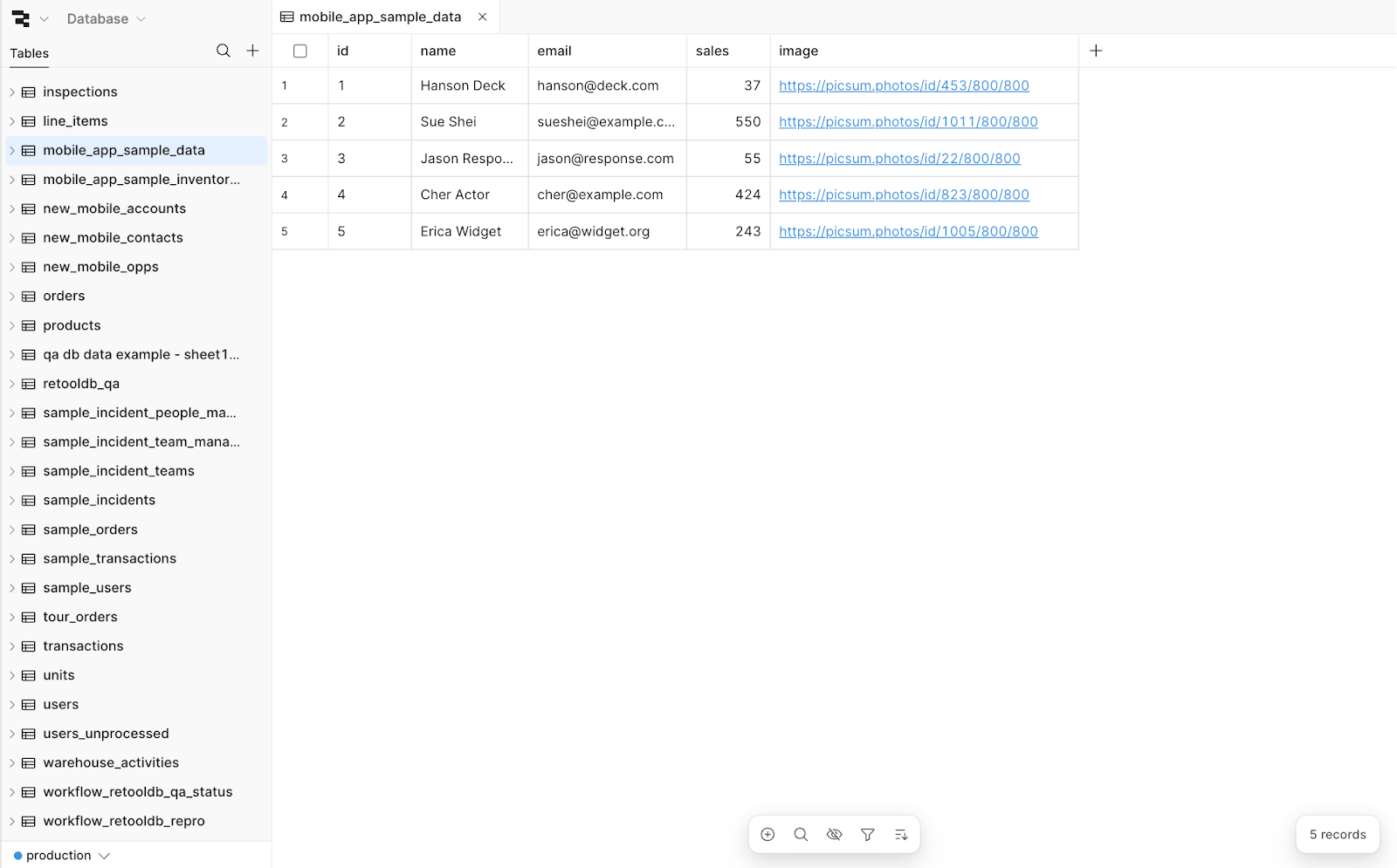 The new UI for Retool Database.