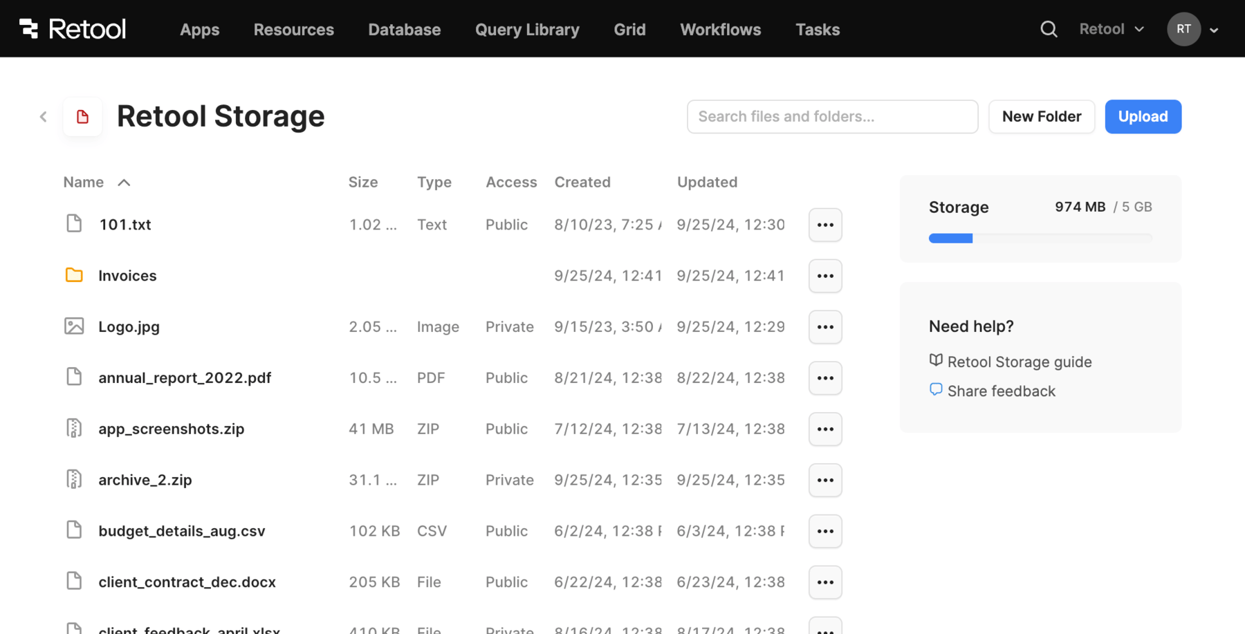 Retool Storage interface