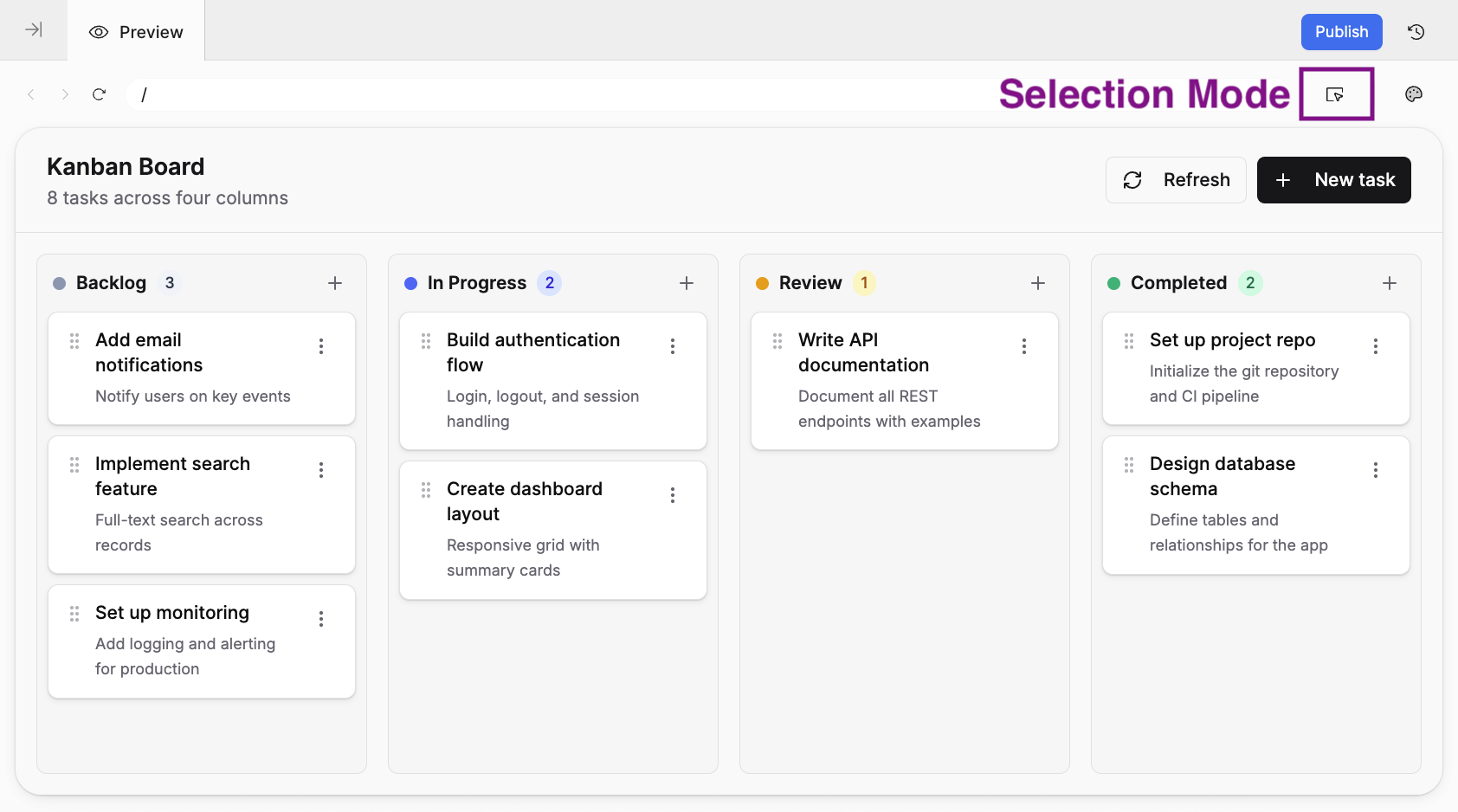 Selection mode toggle