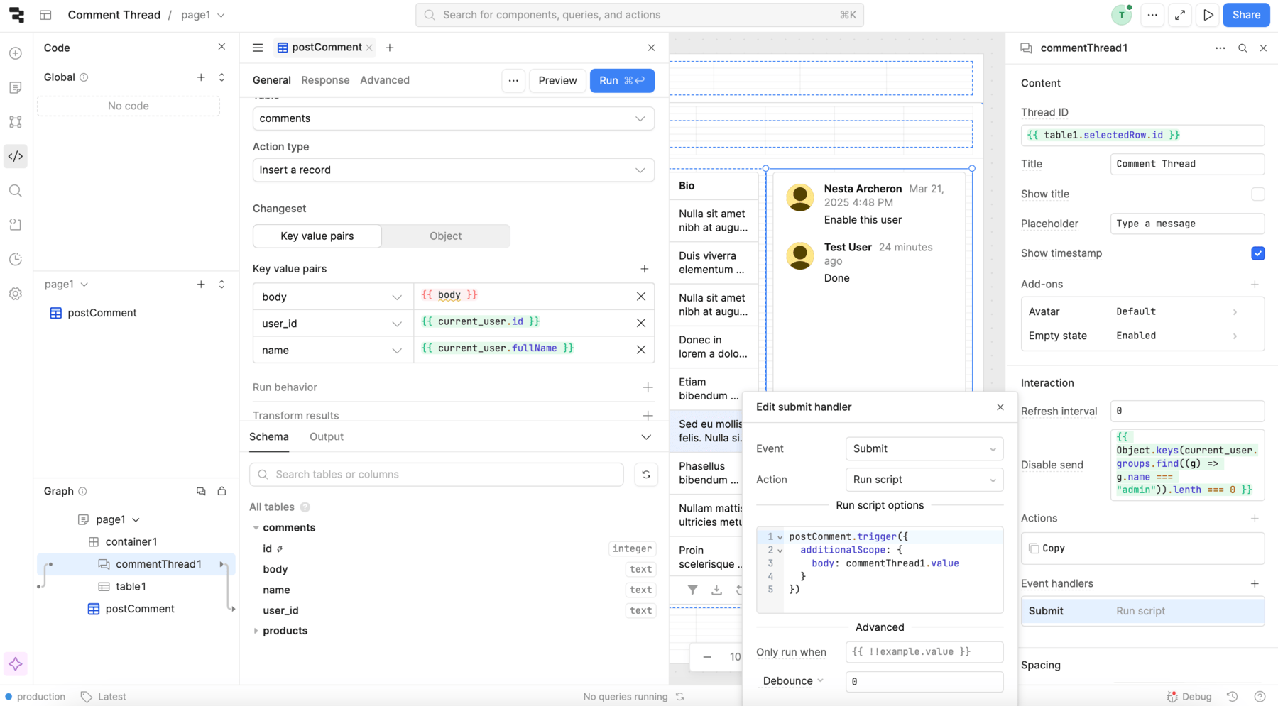 An event handler that calls the resource query.