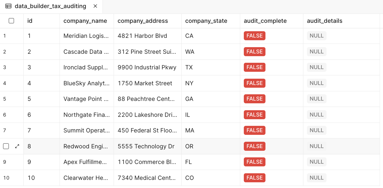 data_builder_tax_auditing table