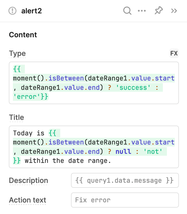The **Type** and **Title** values change depending on whether the date range includes the current date.