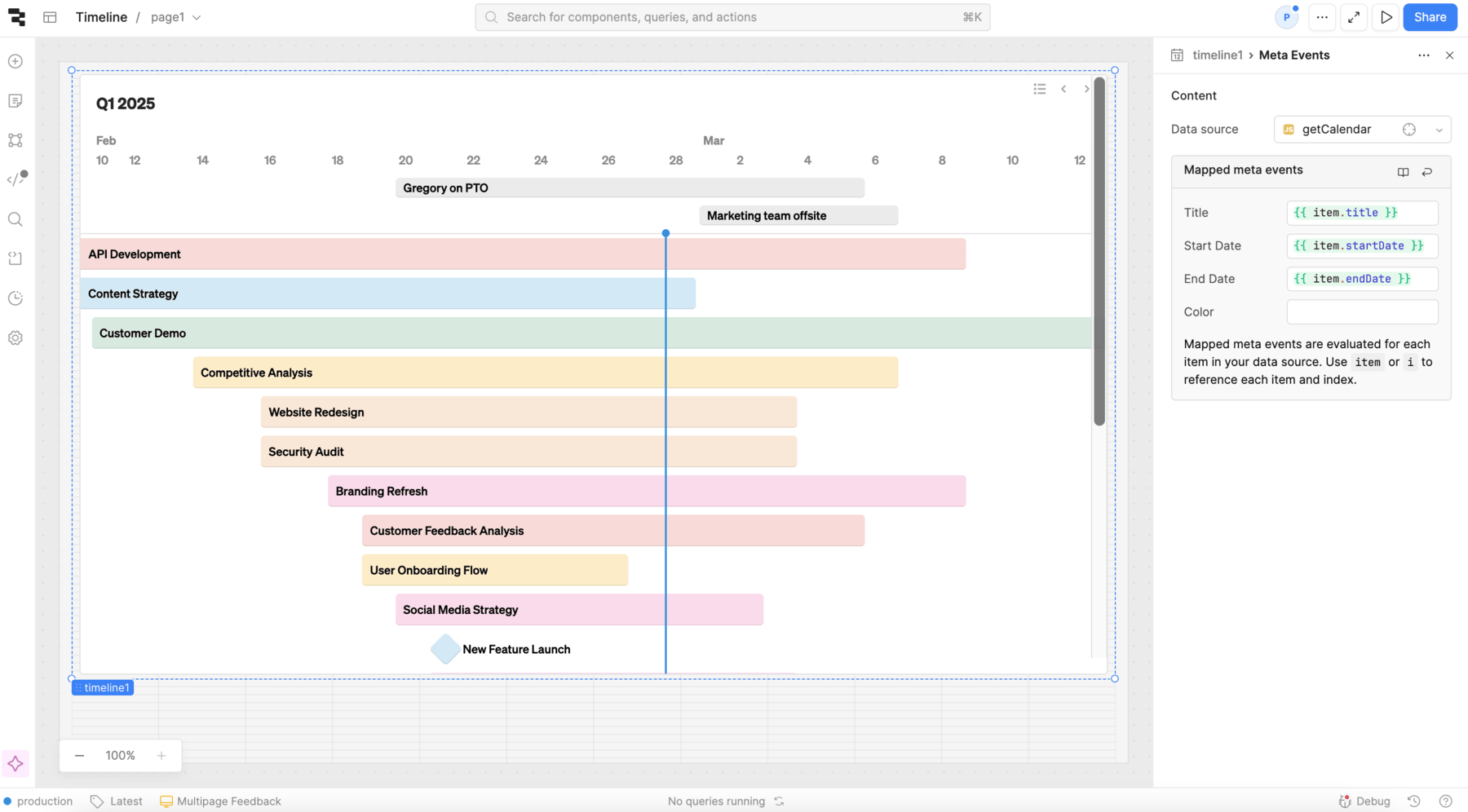 A Timeline with meta events.