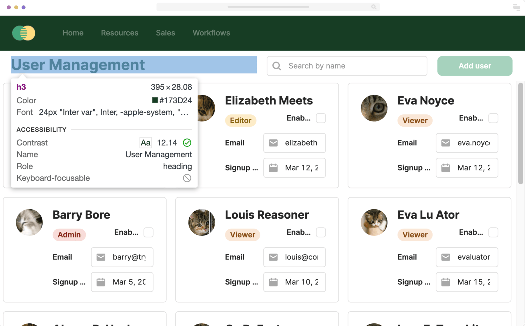 Retool app with element inspector hovering over the text.