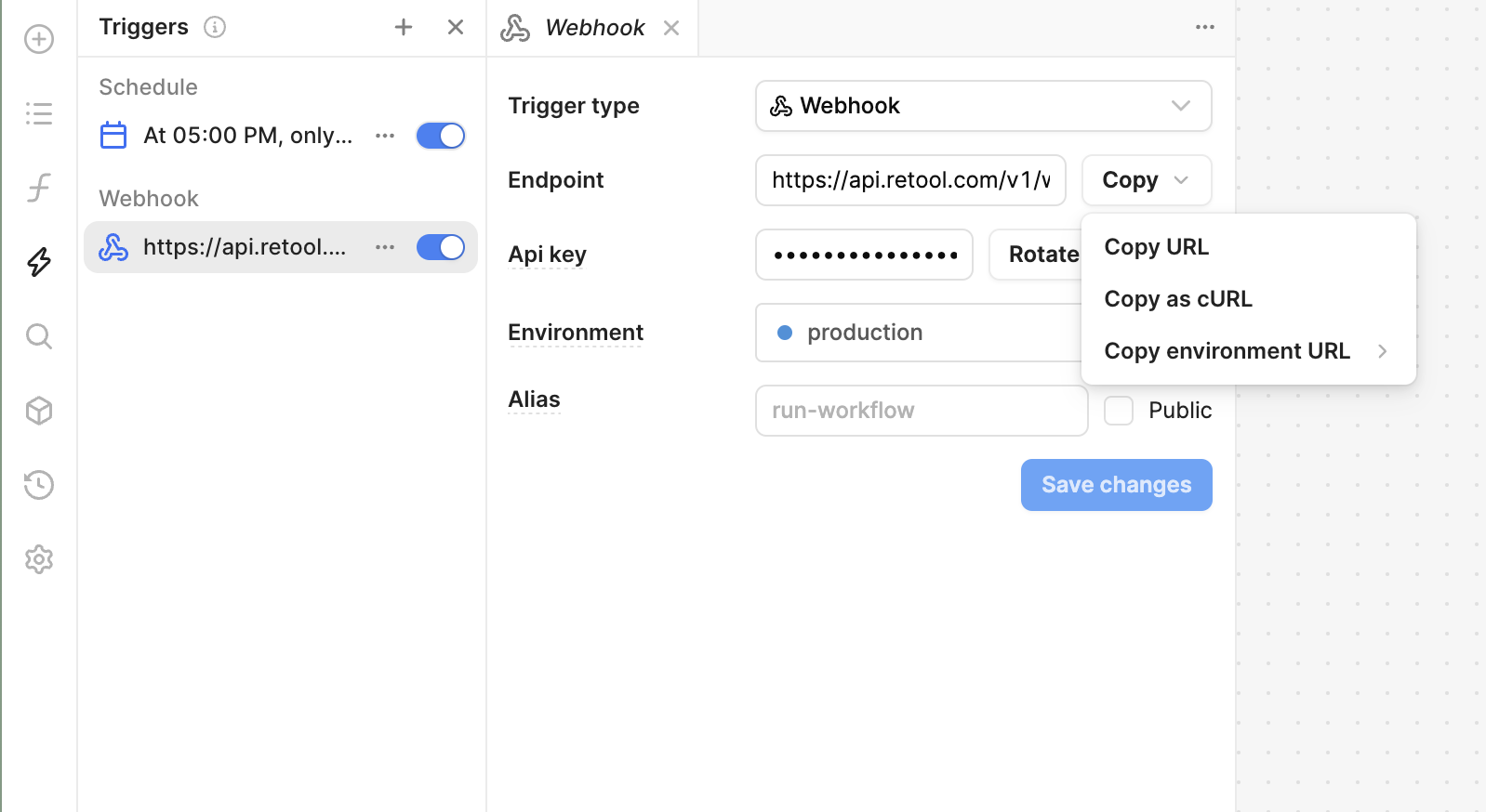 Copy a webhook cURL command