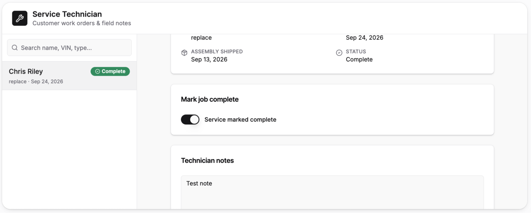 Work complete test