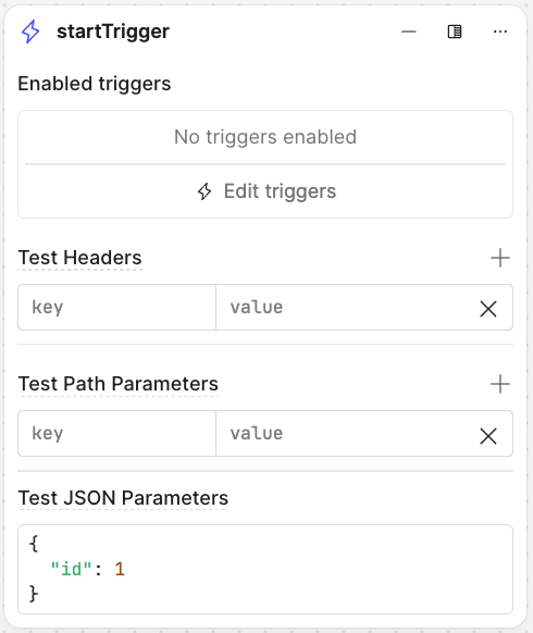 Updated startTrigger block with test parameters