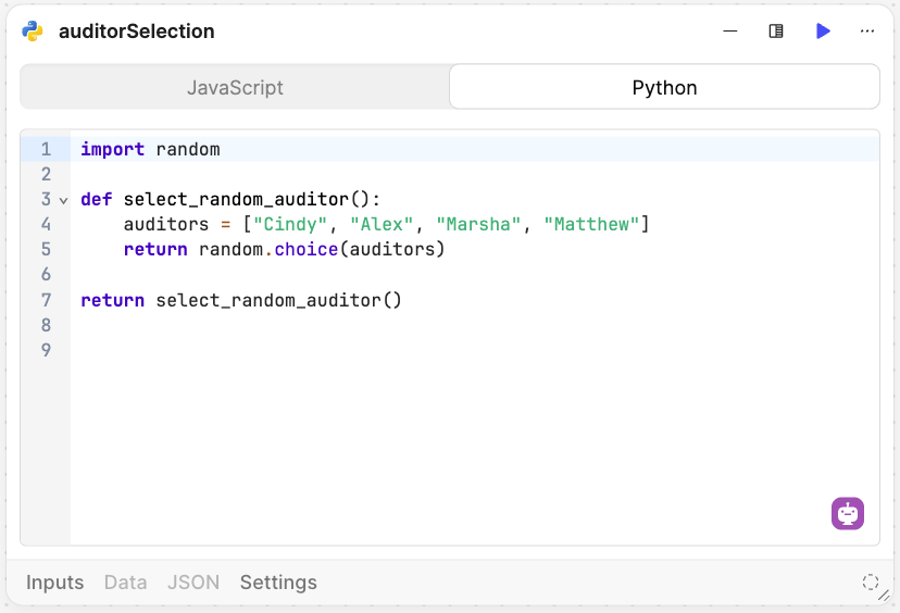 createAudit Python code block