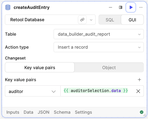 createAudit insert block configuration